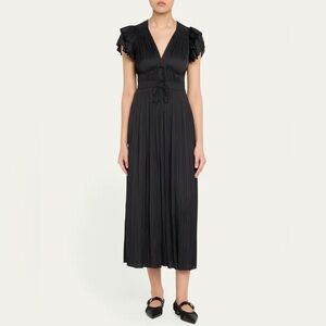 ULLA JOHNSON
Patrice Flutter-Sleeve Midi Dress
Silk
Black
Size 2